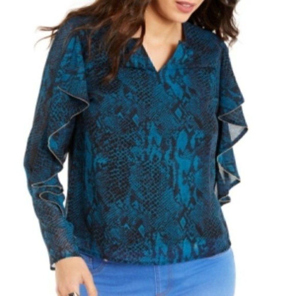 Thalia Sodi Snake-Print Ruffled-Sleeve Top Sz S - Picture 12 of 13